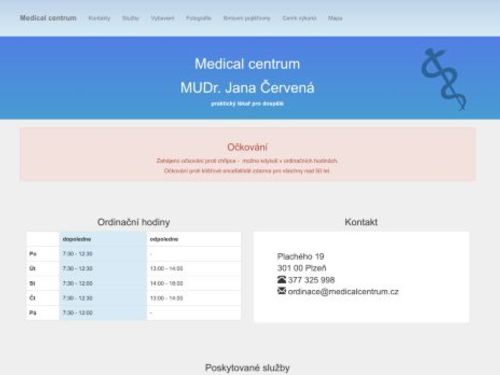 Praktický lékař pro dospělé Medical centrum - MUDr. Jana Červená