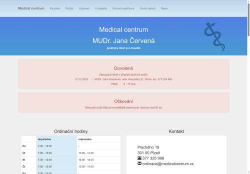 Zobrazit webové stránky Praktický lékař pro dospělé Medical centrum - MUDr. Jana Červená