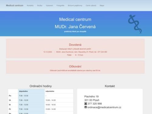 Praktický lékař pro dospělé Medical centrum - MUDr. Jana Červená