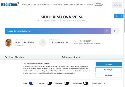 Zobrazit webové stránky Praktický lékař pro dospělé MediClinic a.s. - MUDr. Věra Králová