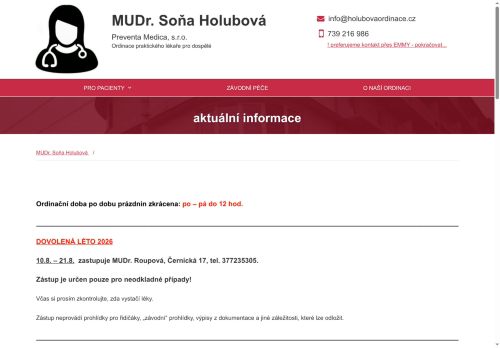 Zobrazit webové stránky Praktický lékař pro dospělé Preventa Medica, s.r.o. - MUDr. Soňa Holubová