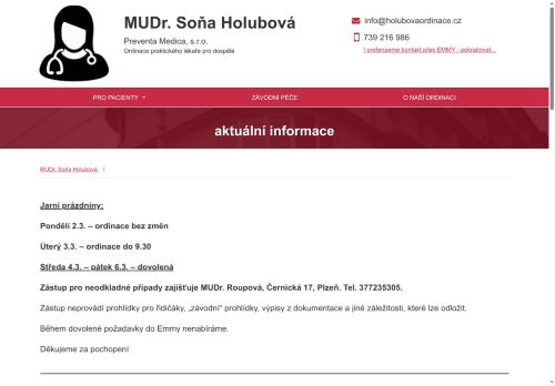 Zobrazit webové stránky Praktický lékař pro dospělé Preventa Medica, s.r.o. - MUDr. Soňa Holubová