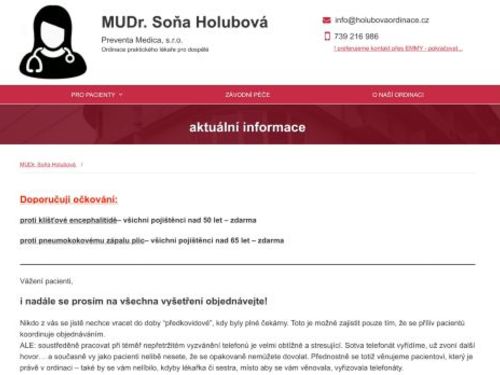 Praktický lékař pro dospělé Preventa Medica, s.r.o. - MUDr. Soňa Holubová