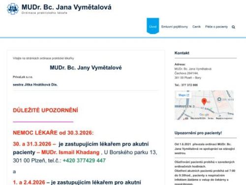 Praktický lékař pro dospělé - MUDr. Bc. Jana Vymětalová