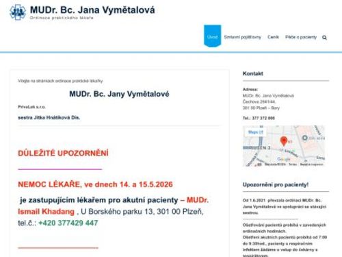 Praktický lékař pro dospělé - MUDr. Bc. Jana Vymětalová
