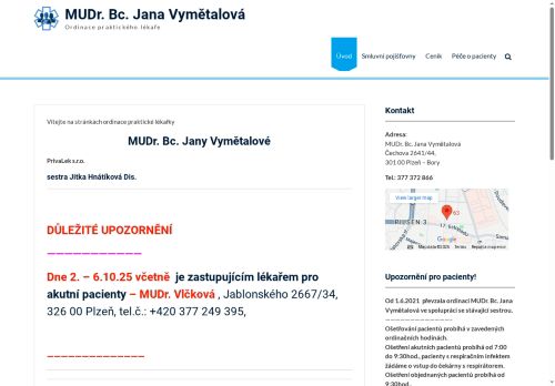 Zobrazit webové stránky Praktický lékař pro dospělé - MUDr. Bc. Jana Vymětalová