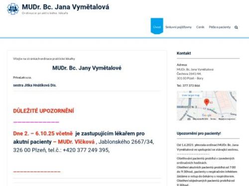 Praktický lékař pro dospělé - MUDr. Bc. Jana Vymětalová