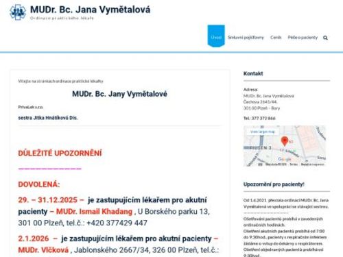 Praktický lékař pro dospělé - MUDr. Bc. Jana Vymětalová