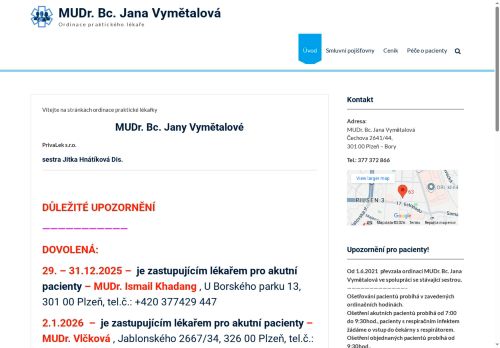 Zobrazit webové stránky Praktický lékař pro dospělé - MUDr. Bc. Jana Vymětalová