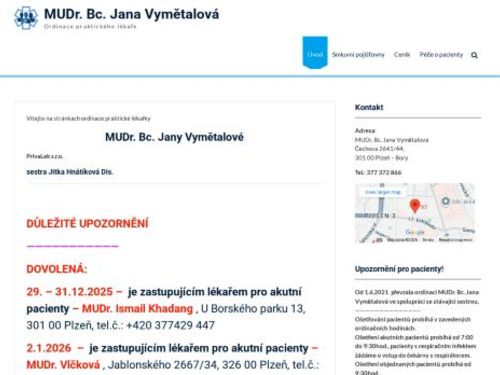 Praktický lékař pro dospělé - MUDr. Bc. Jana Vymětalová