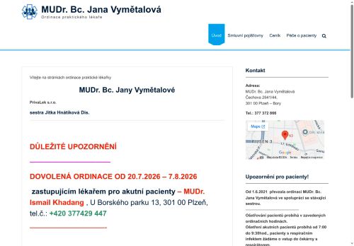 Zobrazit webové stránky Praktický lékař pro dospělé - MUDr. Bc. Jana Vymětalová