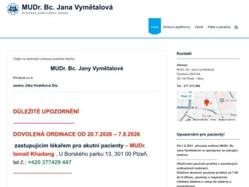 Praktický lékař pro dospělé - MUDr. Bc. Jana Vymětalová