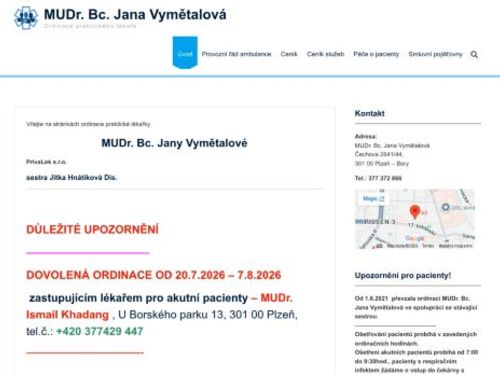 Praktický lékař pro dospělé - MUDr. Bc. Jana Vymětalová