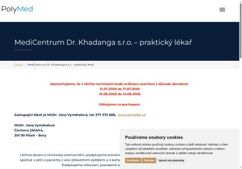 Zobrazit webové stránky Praktický lékař pro dospělé MediCentrum - MUDr. Ismail Khadang