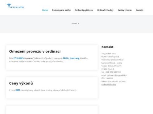 Praktický lékař pro dospělé Tvůj praktik s.r.o. - MUDr. Petra Čejková