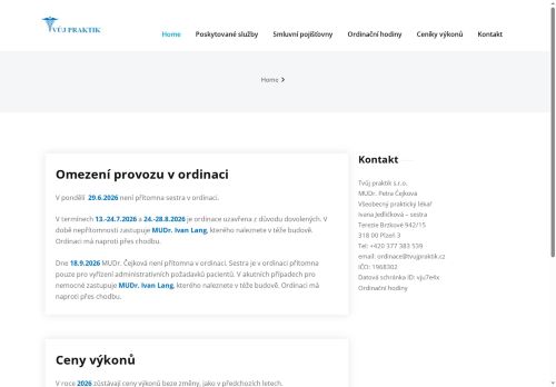 Zobrazit webové stránky Praktický lékař pro dospělé Tvůj praktik s.r.o. - MUDr. Petra Čejková