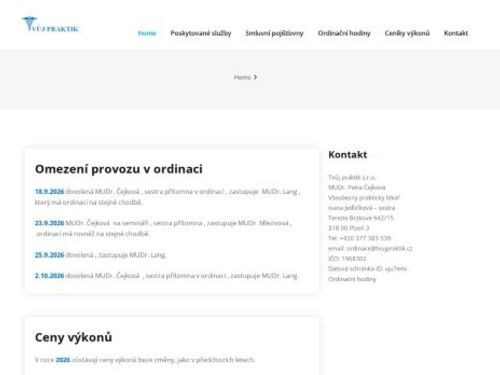 Praktický lékař pro dospělé Tvůj praktik s.r.o. - MUDr. Petra Čejková