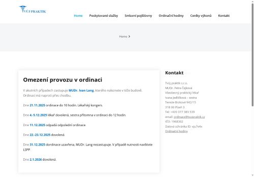 Zobrazit webové stránky Praktický lékař pro dospělé Tvůj praktik s.r.o. - MUDr. Petra Čejková