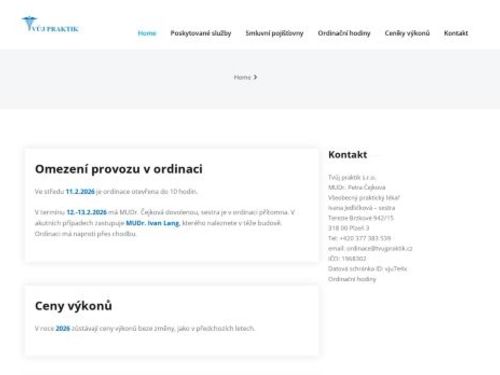 Praktický lékař pro dospělé Tvůj praktik s.r.o. - MUDr. Petra Čejková