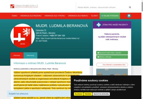 Zobrazit webové stránky Ordinace tělovýchovného a praktického lékaře pro dospělé - MUDr. Ludmila Beranová