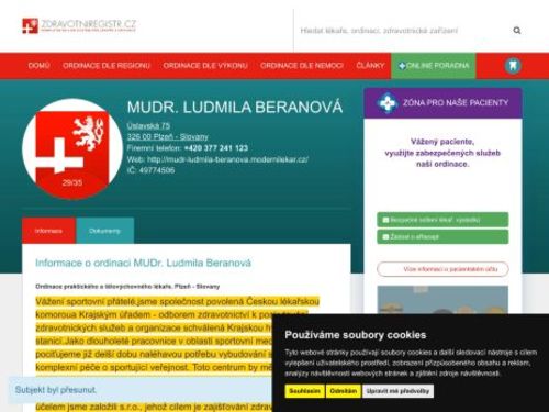 Ordinace tělovýchovného a praktického lékaře pro dospělé - MUDr. Ludmila Beranová