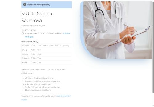 Zobrazit webové stránky Praktický lékař pro dospělé - MUDr. Sabina Šauerová