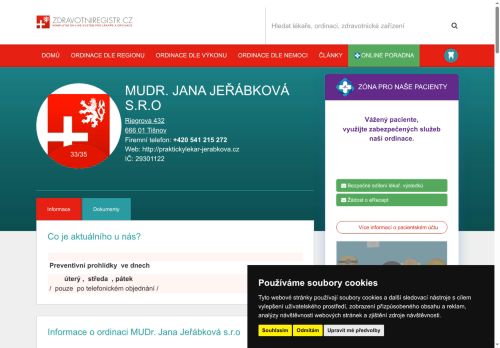 Zobrazit webové stránky Praktický lékař pro dospělé - MUDr. Jana Jeřábková