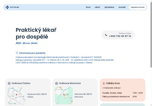 Zobrazit webové stránky Praktický lékař pro dospělé DOKTOR MN - MUDr. Miroslav Nulíček