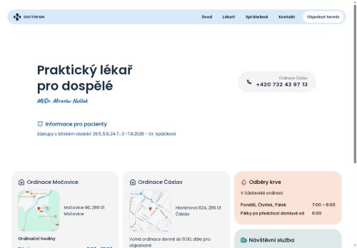 Zobrazit webové stránky Praktický lékař pro dospělé DOKTOR MN - MUDr. Miroslav Nulíček