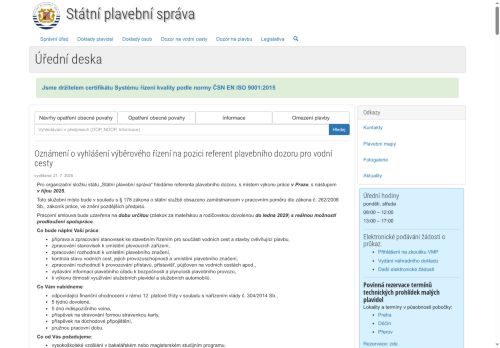 STÁTNÍ PLAVEBNÍ SPRÁVA nabízí práci na pozici asistent/asistentka ředitele v obci Praha