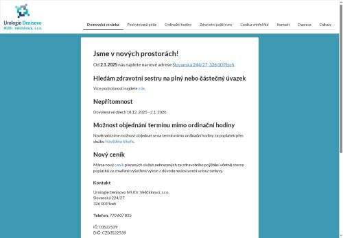 Zobrazit webové stránky Urologie Denisovo MUDr. Veličkinová, s.r.o. - MUDr. Hana Panochová