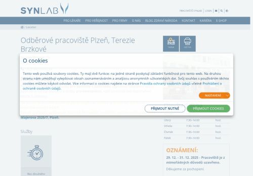 Zobrazit webové stránky Laboratoř SYNLAB - odběrové pracoviště Terezie Brzkové, Plzeň