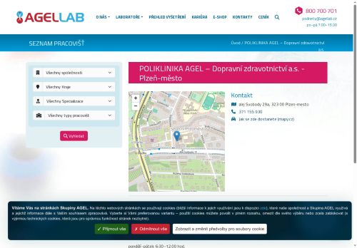 Zobrazit webové stránky Laboratoř AGELLAB - odběrové místo alej Svobody, Plzeň