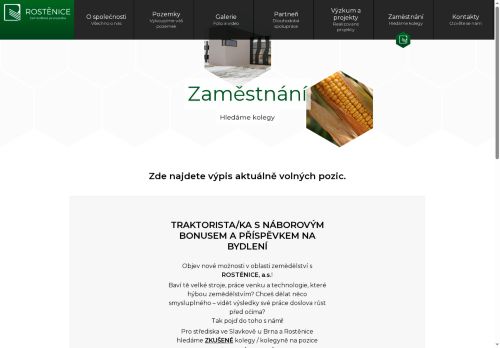 Webové stránky ROSTĚNICE, a.s., Slavkov u Brna
