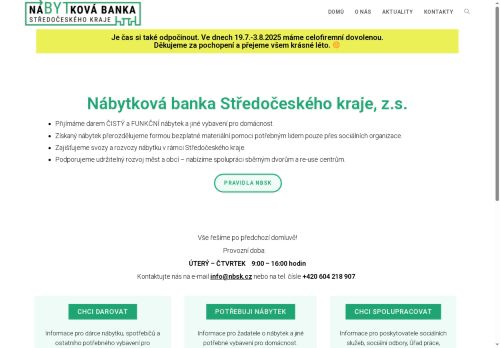 Nábytková banka Středočeského kraje, z.s. nabízí práci na pozici Skladník/ice v obci Benešov