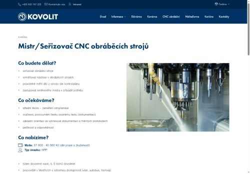 Webové stránky Kovolit a.s., Brno