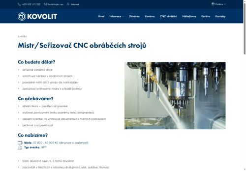Webové stránky Kovolit a.s., Brno