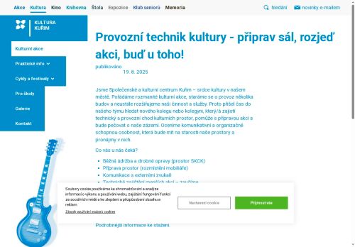 Webové stránky Společenské a kulturní centrum Kuřim, příspěvková organizace, Kuřim