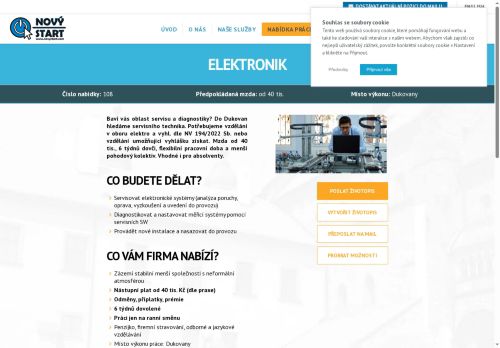 Webové stránky NOVÝ START, personální agentura s.r.o., Dukovany