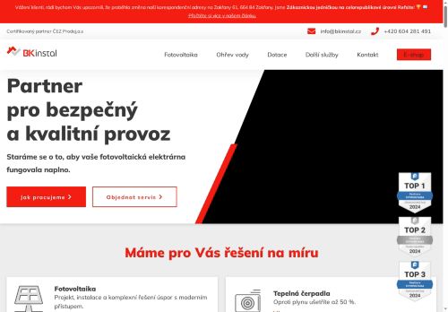 Webové stránky BK Instal s. r. o., Zakřany