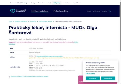 Zobrazit webové stránky Interní a praktický lékař pro dospělé - Rokycanská nemocnice - MUDr. Olga Šantorová