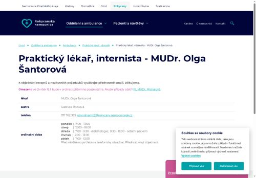 Zobrazit webové stránky Interní a praktický lékař pro dospělé - Rokycanská nemocnice - MUDr. Olga Šantorová