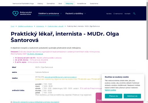 Zobrazit webové stránky Interní a praktický lékař pro dospělé - Rokycanská nemocnice - MUDr. Olga Šantorová