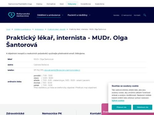 Interní a praktický lékař pro dospělé - Rokycanská nemocnice - MUDr. Olga Šantorová