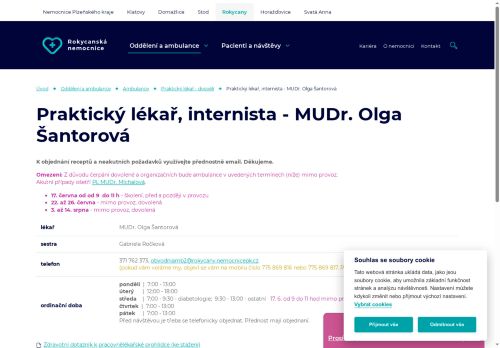 Zobrazit webové stránky Interní a praktický lékař pro dospělé - Rokycanská nemocnice - MUDr. Olga Šantorová