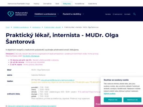 Interní a praktický lékař pro dospělé - Rokycanská nemocnice - MUDr. Olga Šantorová