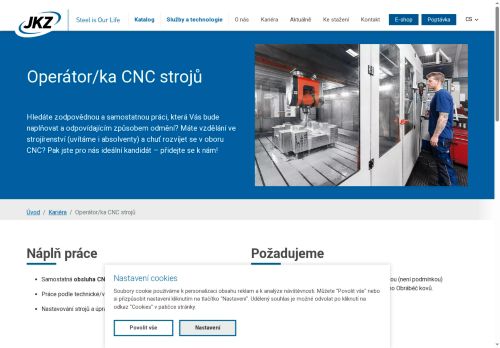 JKZ BUČOVICE, a.s. nabízí práci na pozici Operátor/Operátorka CNC v obci Bučovice