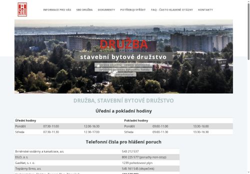 Webové stránky DRUŽBA, stavební bytové družstvo, Brno