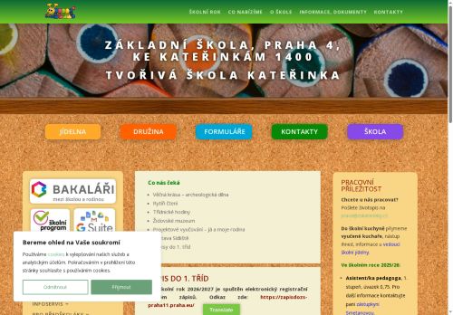 Základní škola, Praha 4, Ke Kateřinkám 1400 nabízí práci na pozici Kuchař, pomocná síla v obci Praha