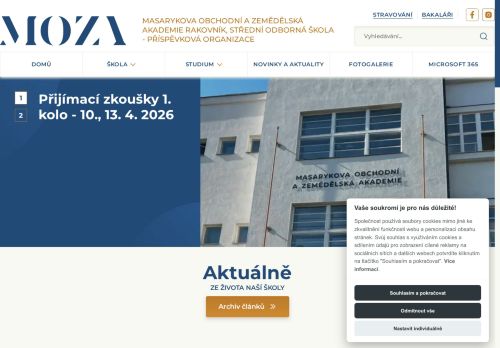 Webové stránky Masarykova obchodní a zemědělská akademie Rakovník, střední odborná škola - příspěvková organizace, Rakovník